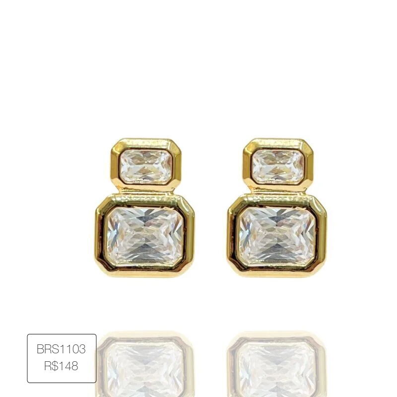 Brinco Asteria Zirconia Retangular Dourado